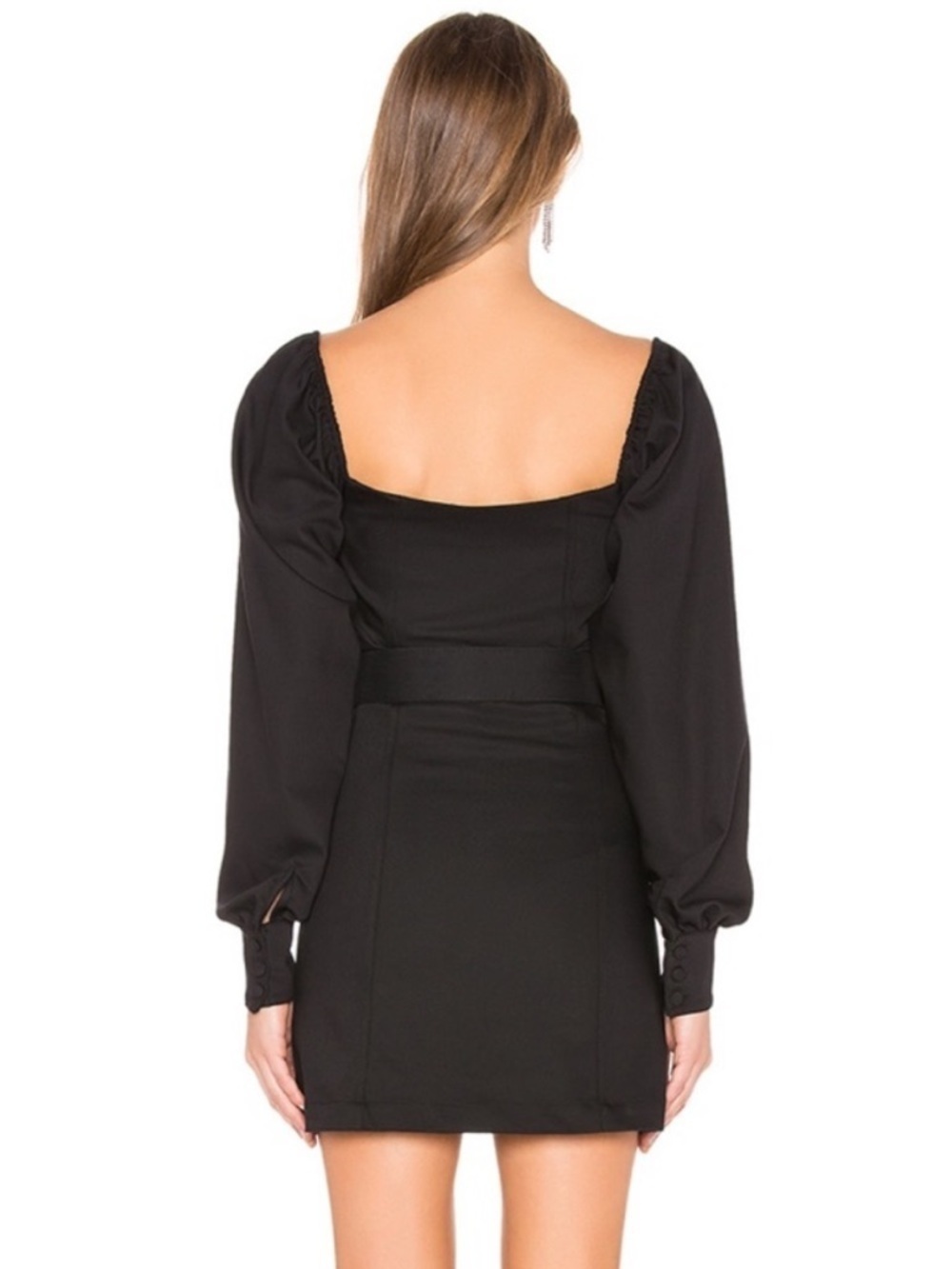 NWT L’Academie Lena Cotton Off The Shoulder Long Sleeve Mini Dress Black XXS - Picture 2 of 9